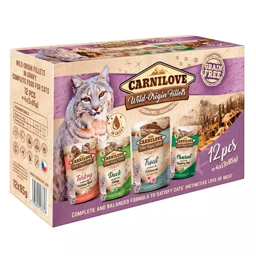 Carnilove Kissan märkäruoka fileinä kastikkeessa annospussissa, Lajitelma, 12 x 85 g - Carnilove koiran märkäruoat - CL104100395 - 1