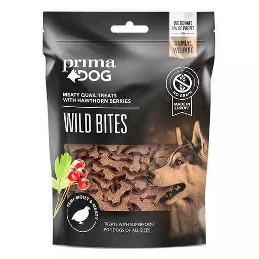 PrimaDog Wild Bites Viiriäinen ja orapihlaja, pehmeä 150 g - Koiran makupalat - PP10085 - 1