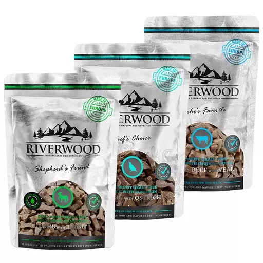 Riverwood Puolikosteat viljattomat makupalat, 200 g (Lammas & jänis) - Koiran makupalat - 140005 - 1