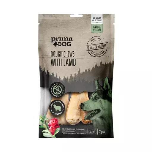 PrimaDog Rough Chews Koiran puruluu, Lammas & karpalo -täyteluut (L) - PrimaDog koiran märkäruoat - PD10137 - 1