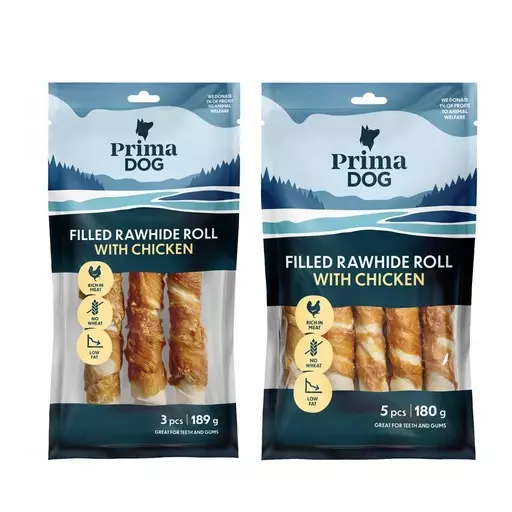 PrimaDog Täytetty pururulla kanakääreellä (13 cm, 5 kpl) - Koiran puruluut - PP10047 - 1