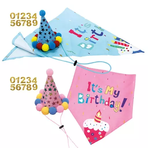 Boogie Festival Koiran synttärisetti, hattu ja huivi (Vaaleanpunainen) - Koiran asusteet - MAY08P - 1